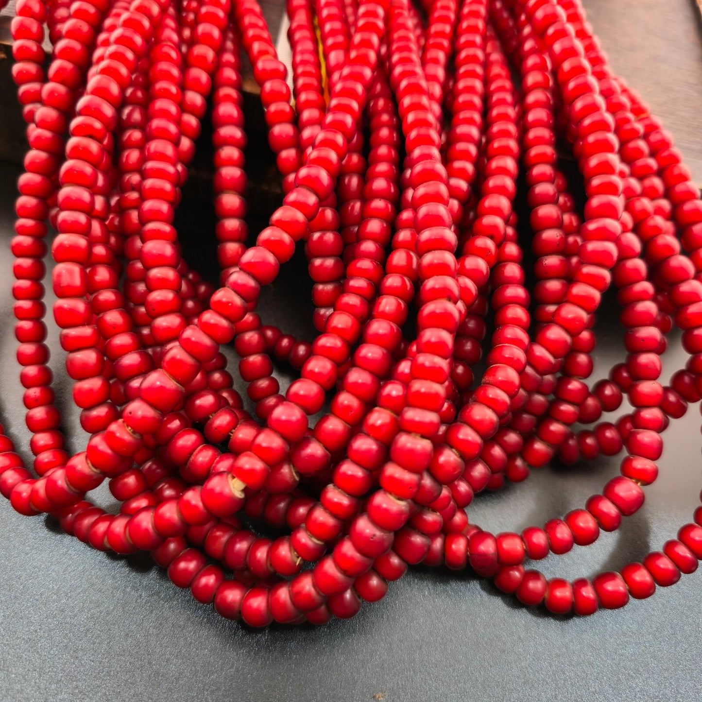7mm-7.5mm antique venetian cranberry red white heart trade beads strands