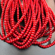 7mm-7.5mm Antique Venetian Cranberry Red White Heart Trade Beads Strands
