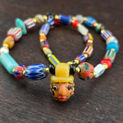 Vintage Chevron Glass Beaded Necklace: Handmade Face Bead Mix