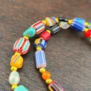 Vintage Chevron Glass Beaded Necklace: Handmade Face Bead Mix