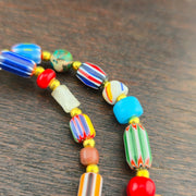 Vintage Chevron Glass Beaded Necklace: Handmade Face Bead Mix