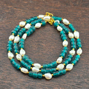 Vintage african blue glass and fresh water perals necklace & bracelet set