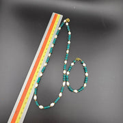 Vintage african blue glass and fresh water perals necklace & bracelet set