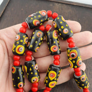 Vintage African Style Chevron Bead Necklace: Glass Eye Focal Point