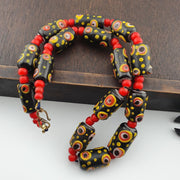 Vintage African Style Chevron Bead Necklace: Glass Eye Focal Point