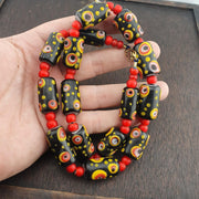 Vintage African Style Chevron Bead Necklace: Glass Eye Focal Point