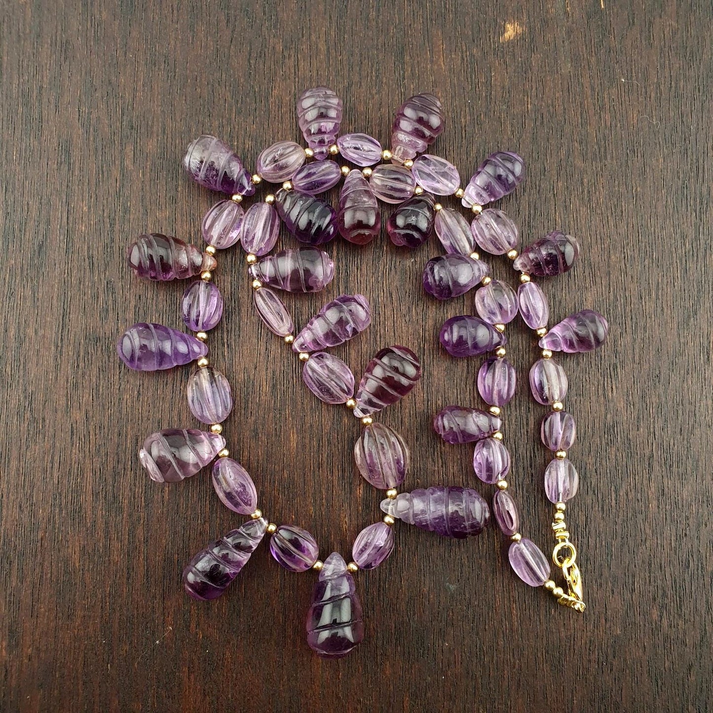 Vintage amethyst carving gemstone teardrop shape beads necklaces Gift for Loved Ones