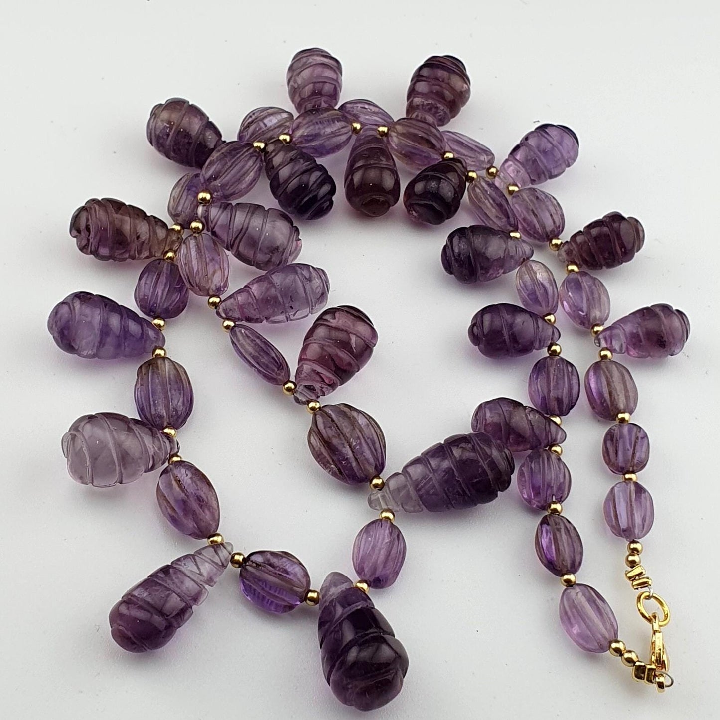 Vintage amethyst carving gemstone teardrop shape beads necklaces Gift for Loved Ones