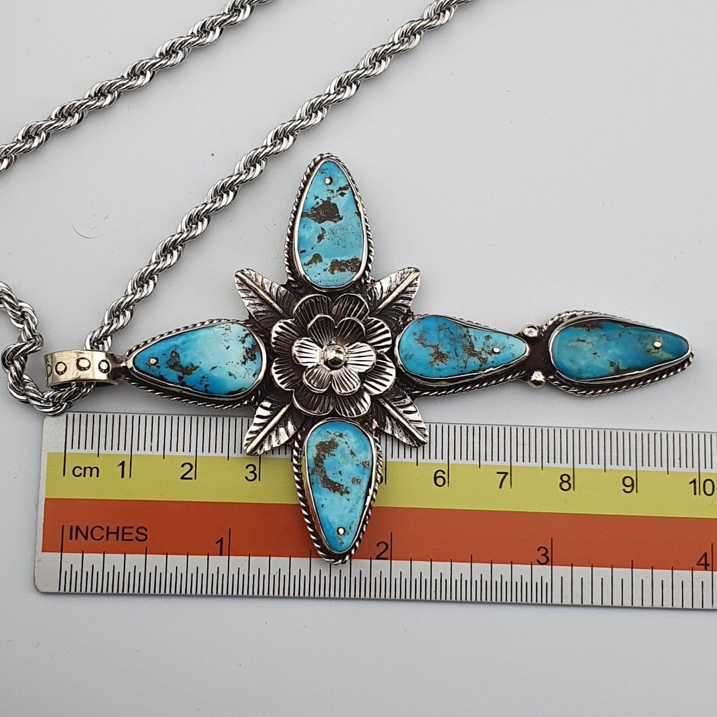Turquoise Cross Pendant Necklace: Silver Finish Christian Jewelry