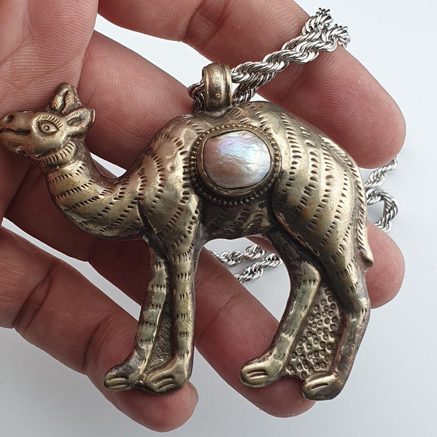 Pearl Tibetan Pendant Necklace: Antique Animal Figurine Jewelry