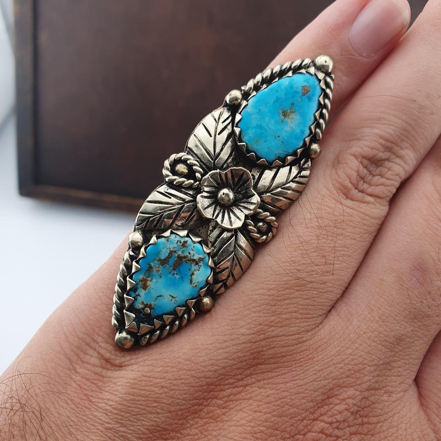Vintage Arizona Turquoise Ring: Adjustable Brass Band, Natural Stone