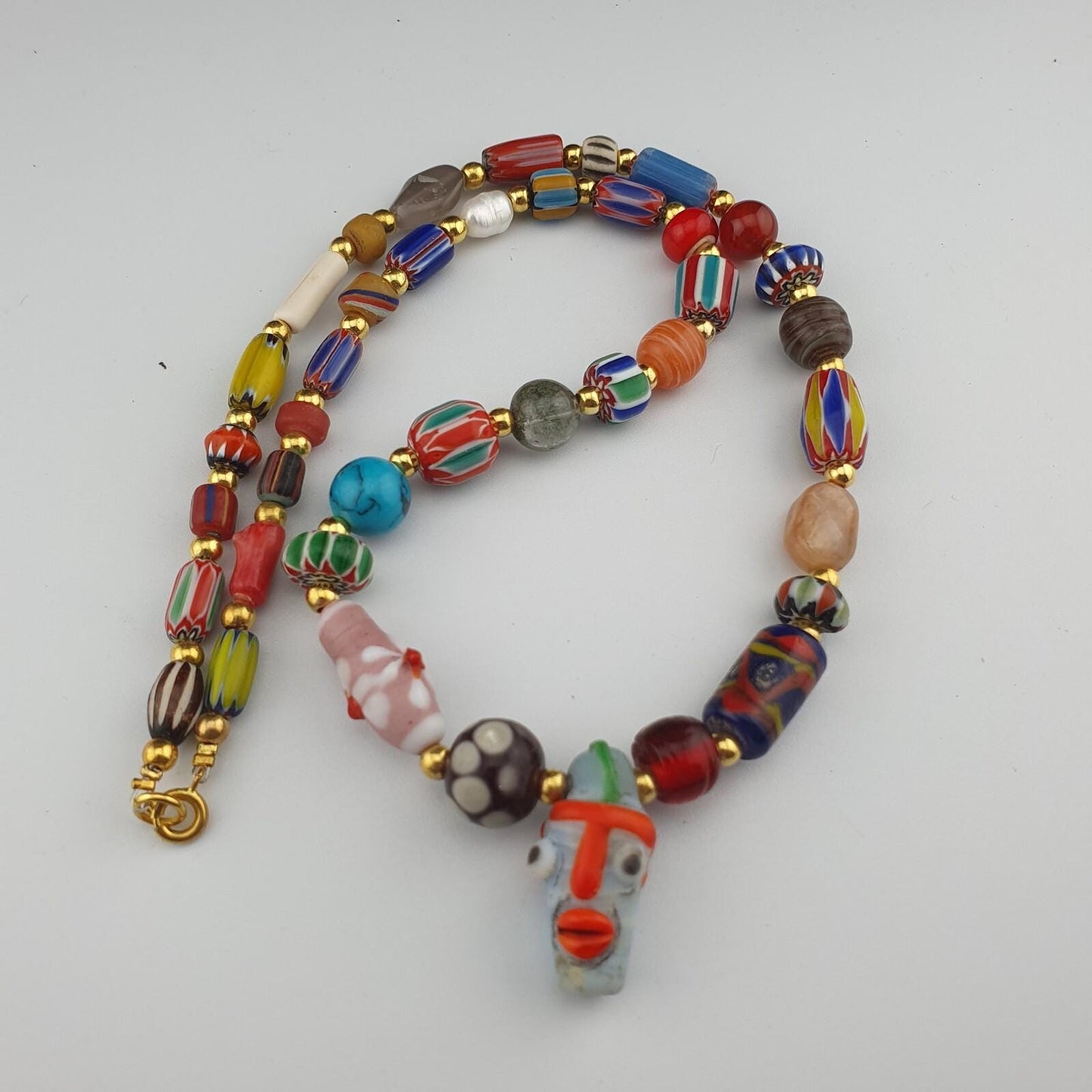 Vintage face bead mix stone chevron glass beaded necklace chv-mx-2