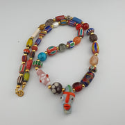 Vintage face bead mix stone chevron glass beaded necklace chv-mx-2