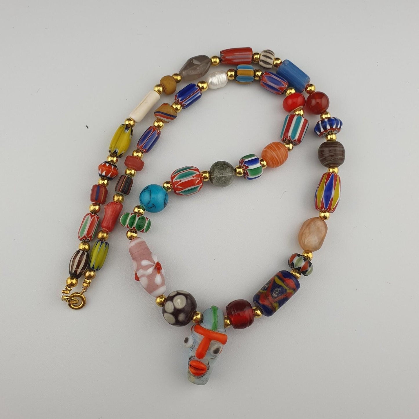 Vintage face bead mix stone chevron glass beaded necklace chv-mx-2