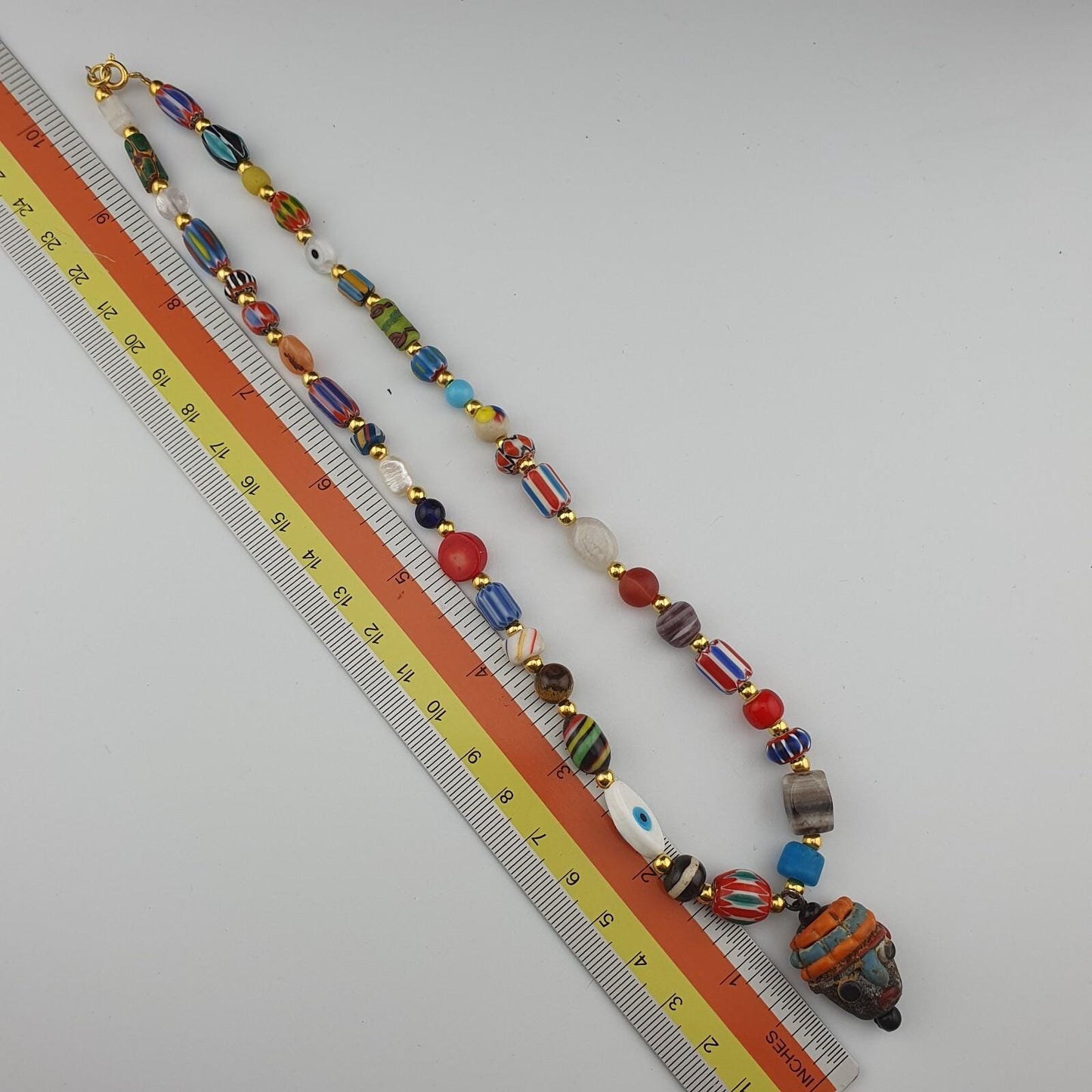 Vintage handmade face bead mix chevron glass beaded necklace chv-mx-1