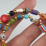 Vintage handmade face bead mix chevron glass beaded necklace chv-mx-1