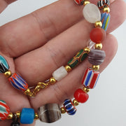 Vintage handmade face bead mix chevron glass beaded necklace chv-mx-1