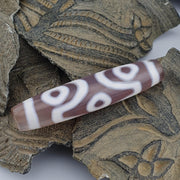 Tibetan Agate Dzi Bead Necklace with 6 Eyes Antique Black Amulet Spiritual Jewelry .