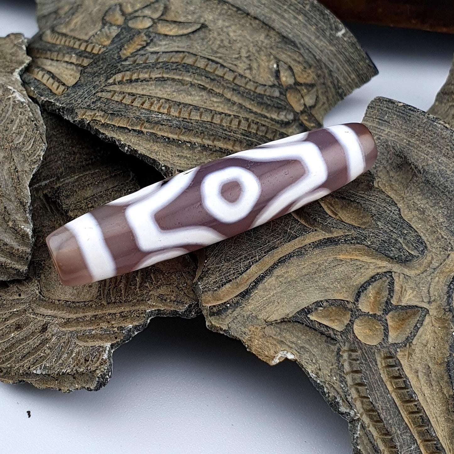 Tibetan Agate Dzi Bead Necklace with 6 Eyes Antique Black Amulet Spiritual Jewelry Gift