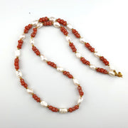 Fresh water pearl & red african glass beads 18" necklace