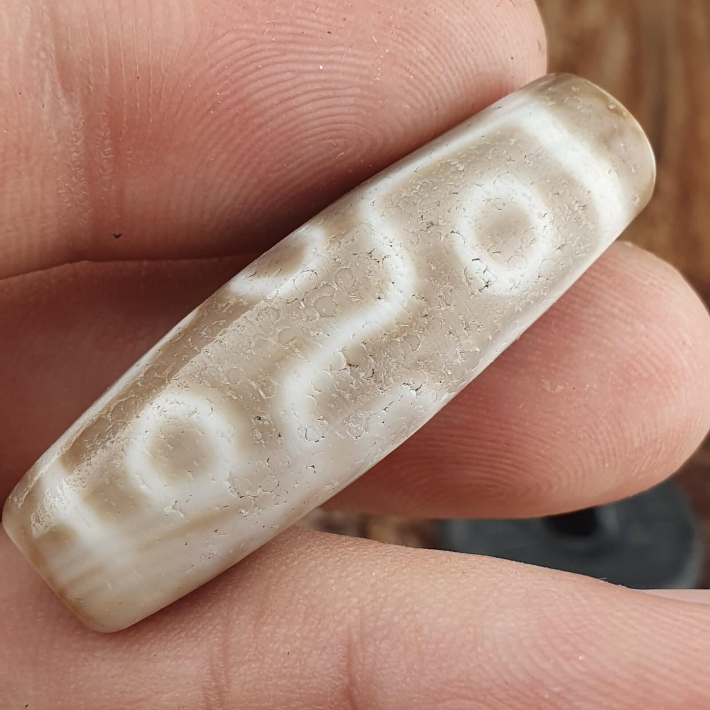 Vintage old himalayan indo tibetan rare 9 eyes eye dzi gray agate amulet bead