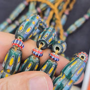 Yellow Eyes Green, Venetian Style Necklace | Gabri Glass Beads, Long Strand - African Origin