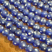 Vintage white dots blue glass antique beads 9.5-10mm