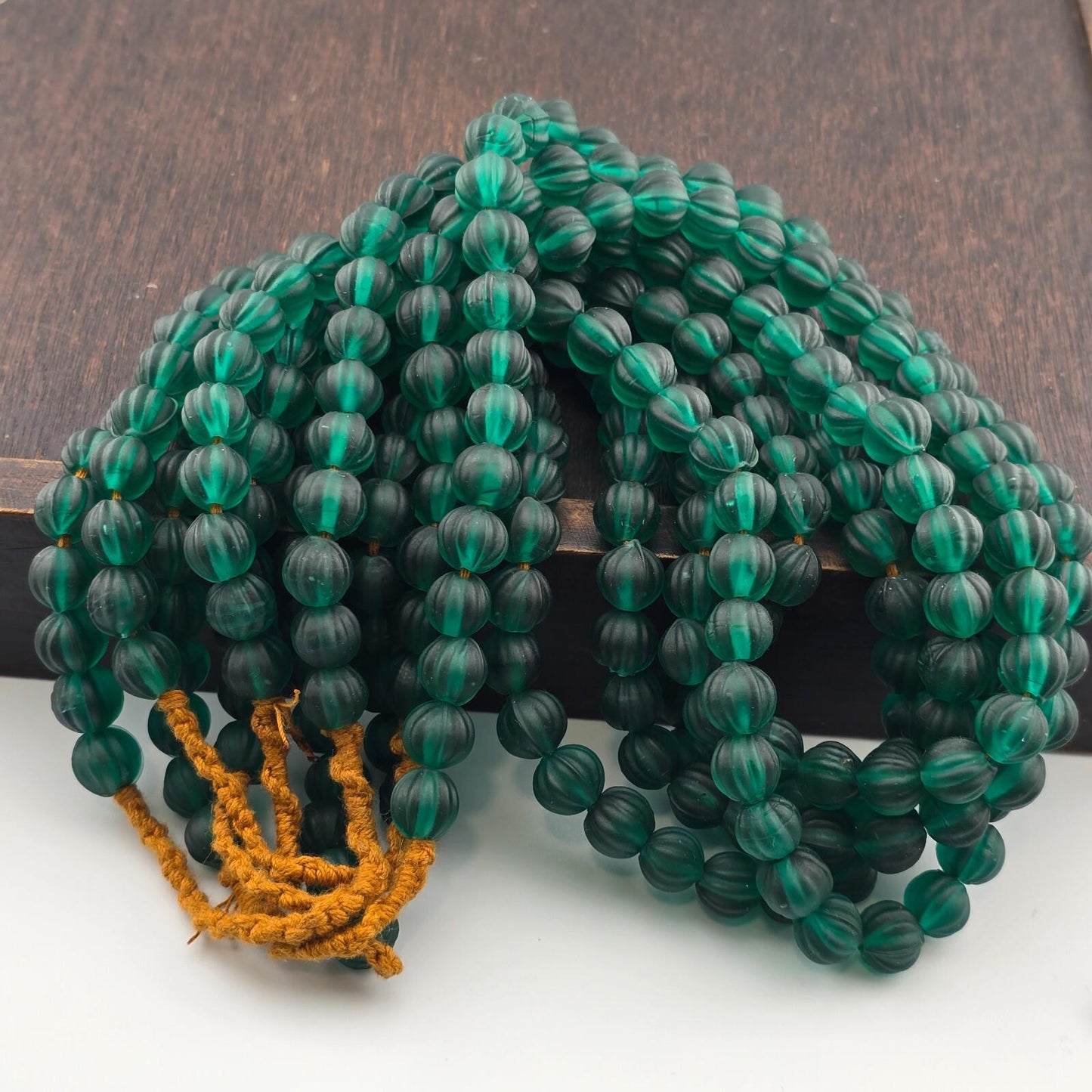 Old African Green Glass Beads: Handmade Melon Shape (10-10.5mm)