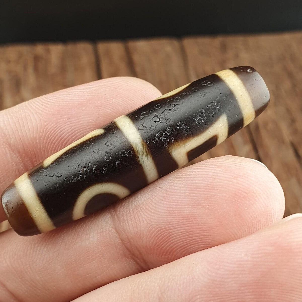 Antique old tibetan 2 sky 2 earth agate stone dzi bead amulet necklace
