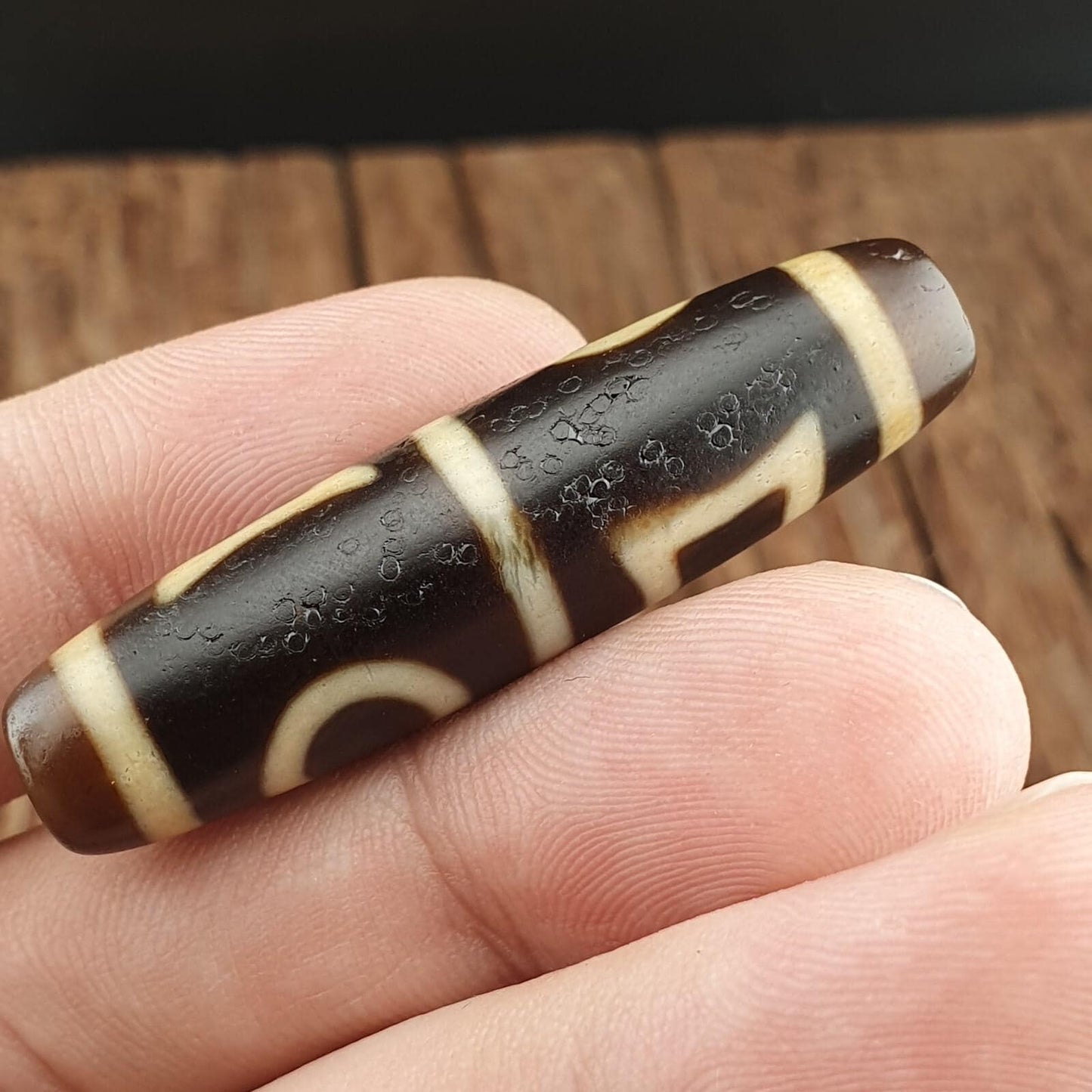 Antique old tibetan 2 sky 2 earth agate stone dzi bead amulet necklace