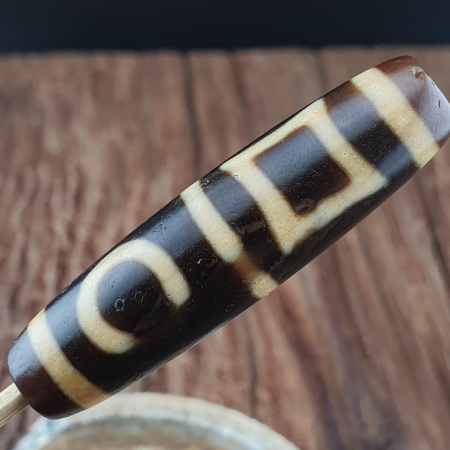 Antique old tibetan 2 sky 2 earth agate stone dzi bead amulet necklace