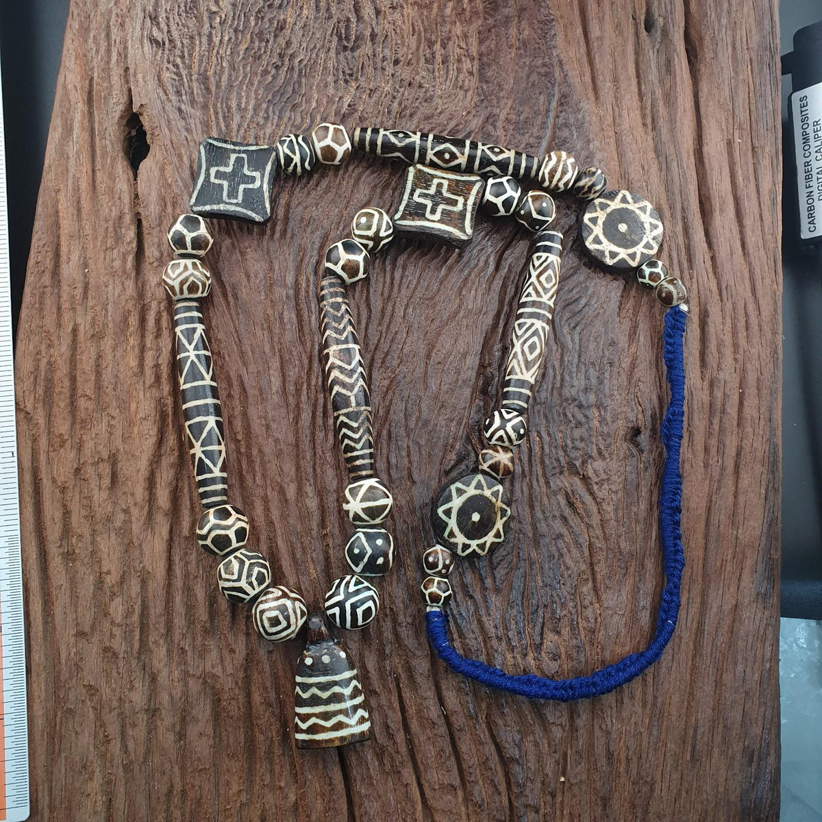 Pumtek Petrified Wood Beads Necklace South Asian Burmese Vintage Late 20th Century Tribal Jewelry