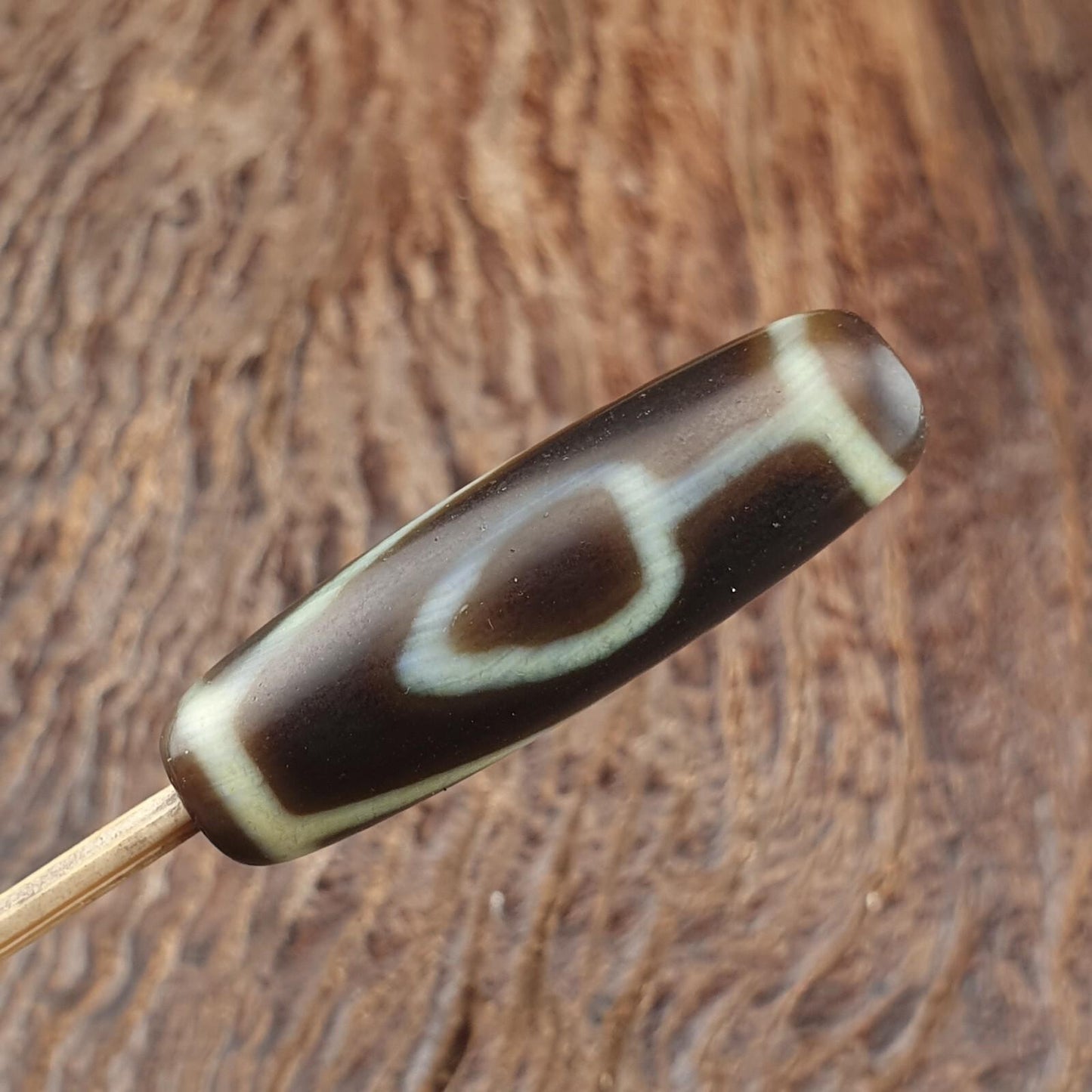 Vintage Tibetan Dzi Bead Agate Stone Amulet – Indo Himalayan 2 Eyes Protection Charm