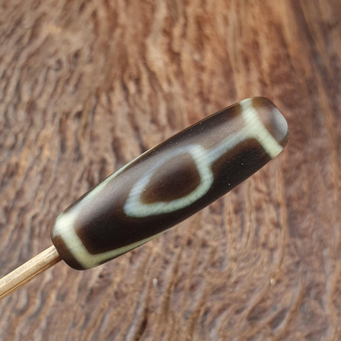 Vintage Tibetan Dzi Bead Agate Stone Amulet – Indo Himalayan 2 Eyes Protection Charm