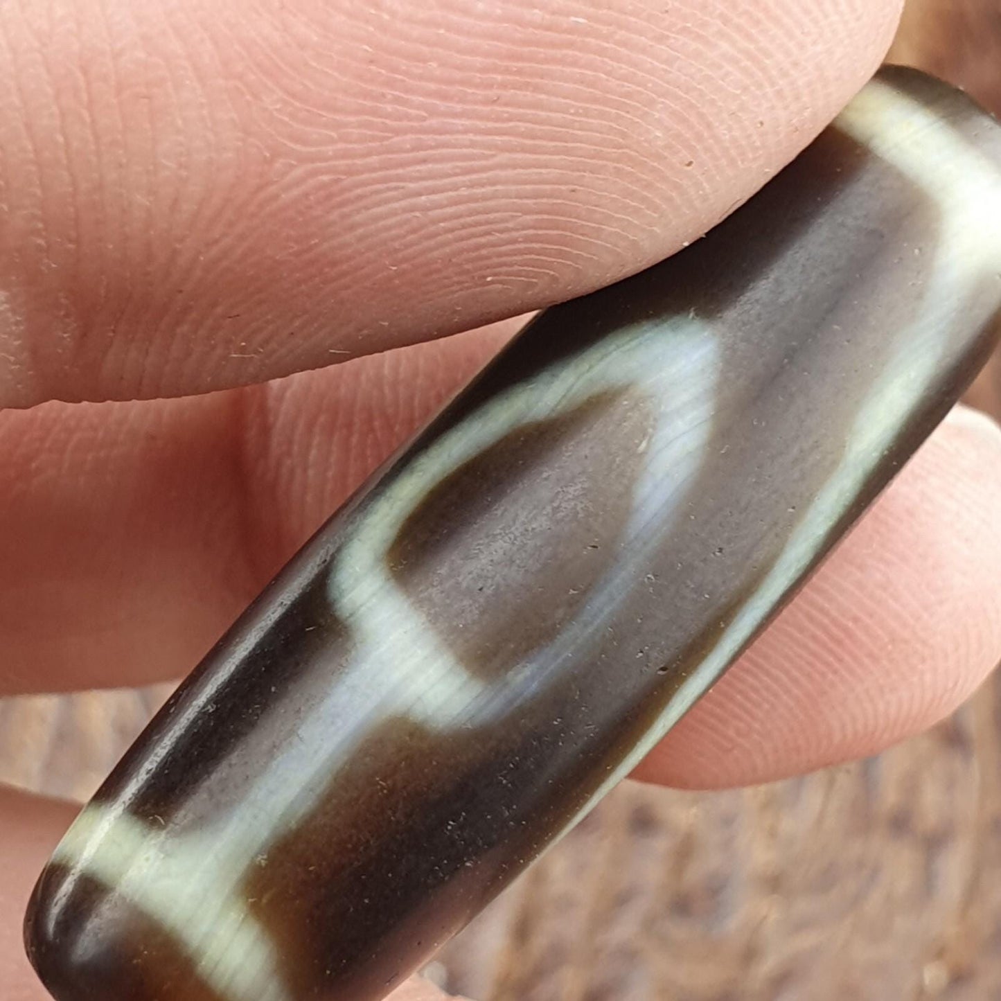 Vintage Tibetan Dzi Bead Agate Stone Amulet – Indo Himalayan 2 Eyes Protection Charm