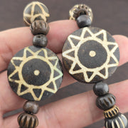Asian burmese old pumtek petrified wood decorated stone beads strand necklace