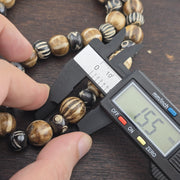 South asian burmese old pumtek petrified wood stone beads long necklace