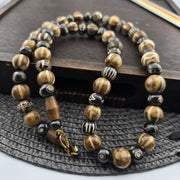 South asian burmese old pumtek petrified wood stone beads long necklace