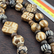 Asian burmese old pumtek petrified wood stone beads long necklace