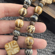 Asian burmese old pumtek petrified wood stone beads long necklace