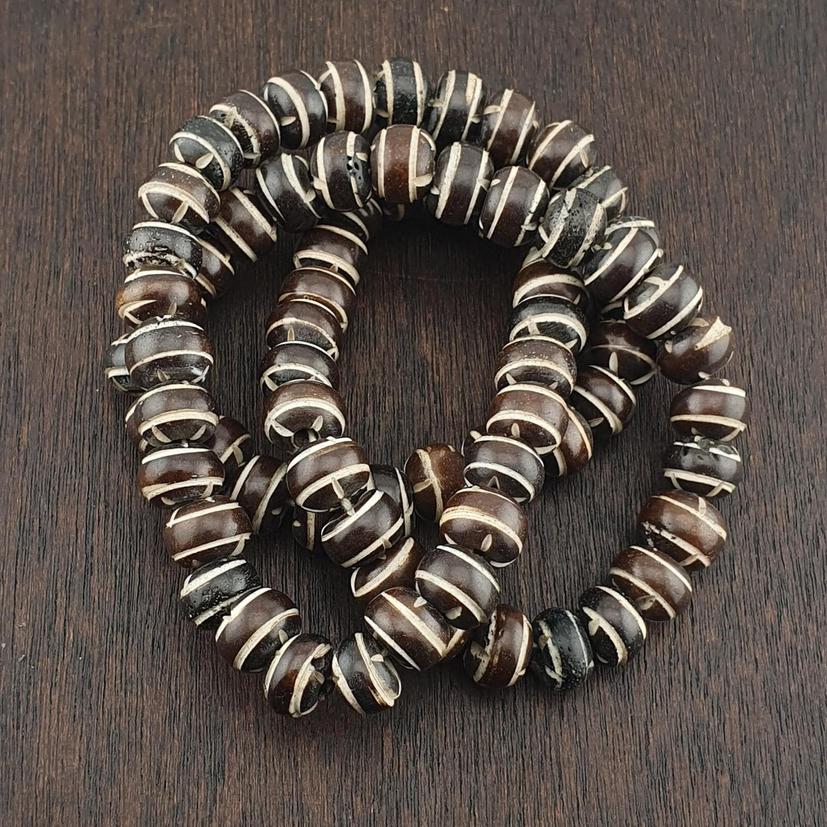 Vintage tibetan yak bone (buffalo) beads beaded necklace 11.5mm