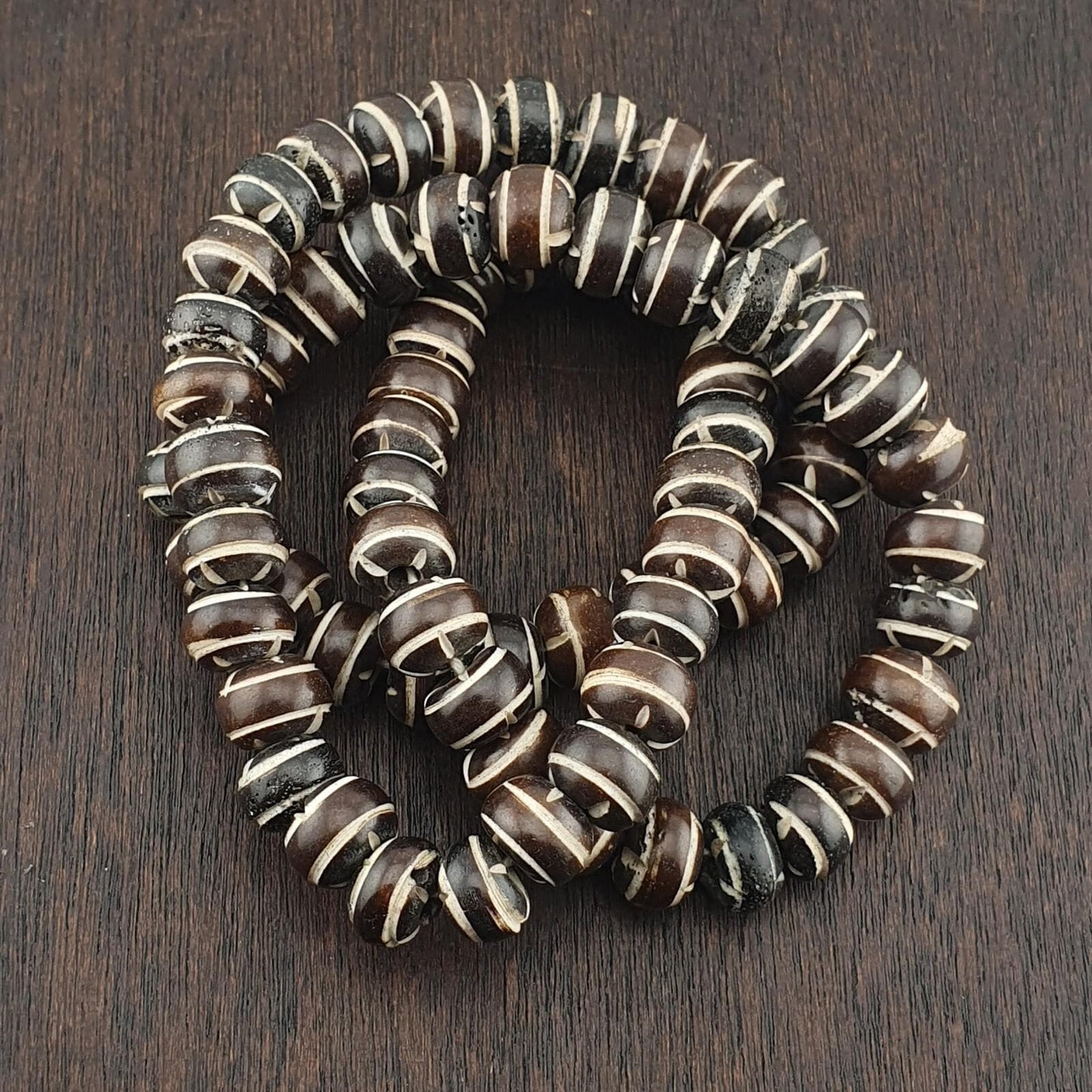 Vintage tibetan yak bone (buffalo) beads beaded necklace 11.5mm