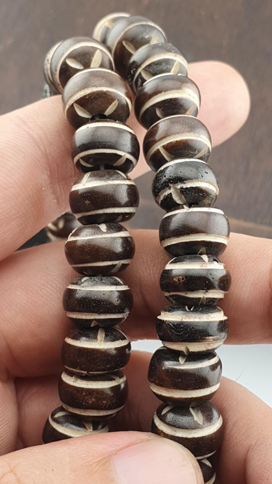 Vintage tibetan yak bone (buffalo) beads beaded necklace 11.5mm