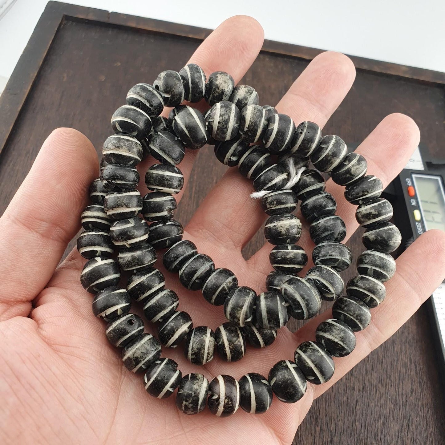 Vintage tibetan carving yak bone (buffalo) beads beaded necklace 11mm
