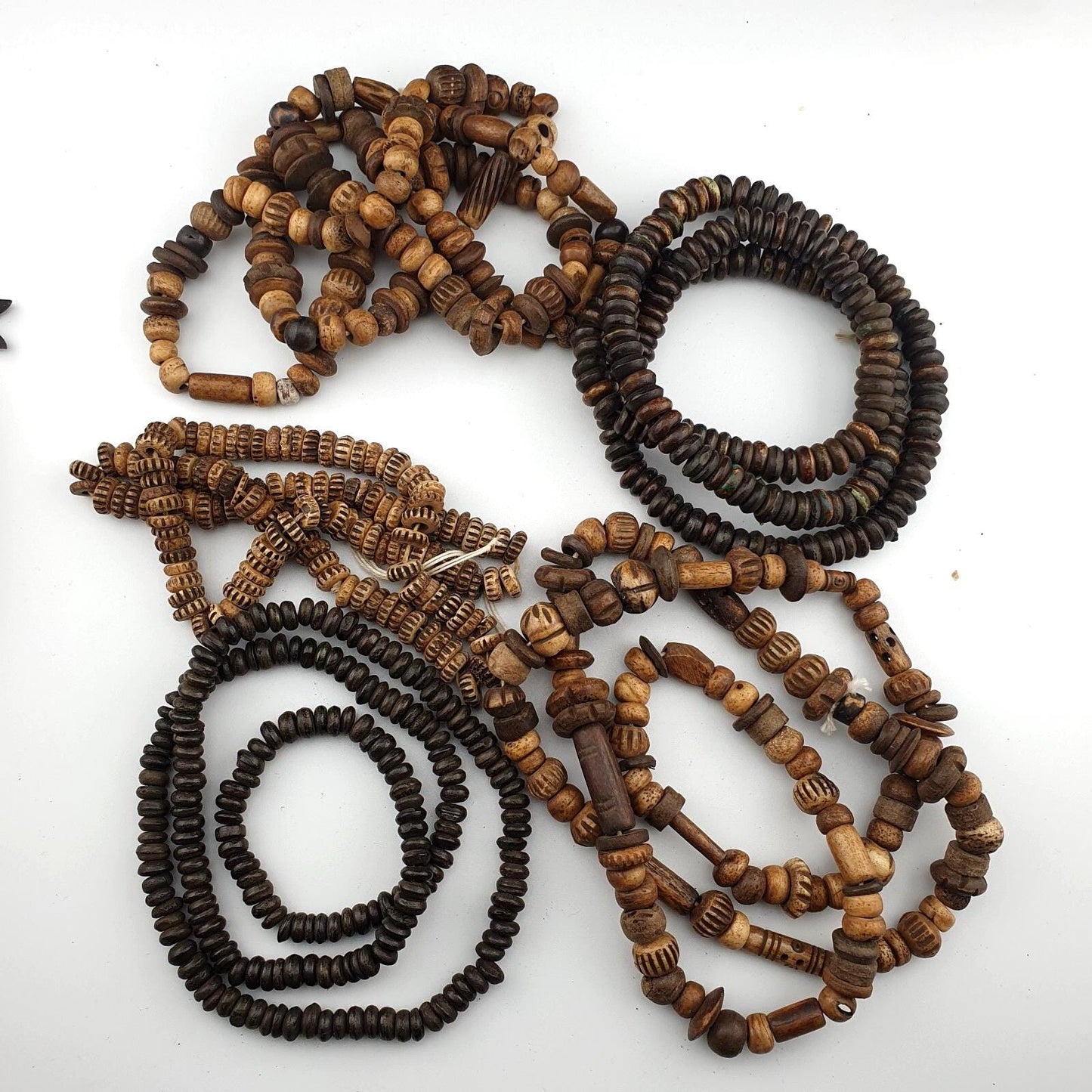 Lot  5 strands vintage tibetan carving yak bone (buffalo) beads mala
