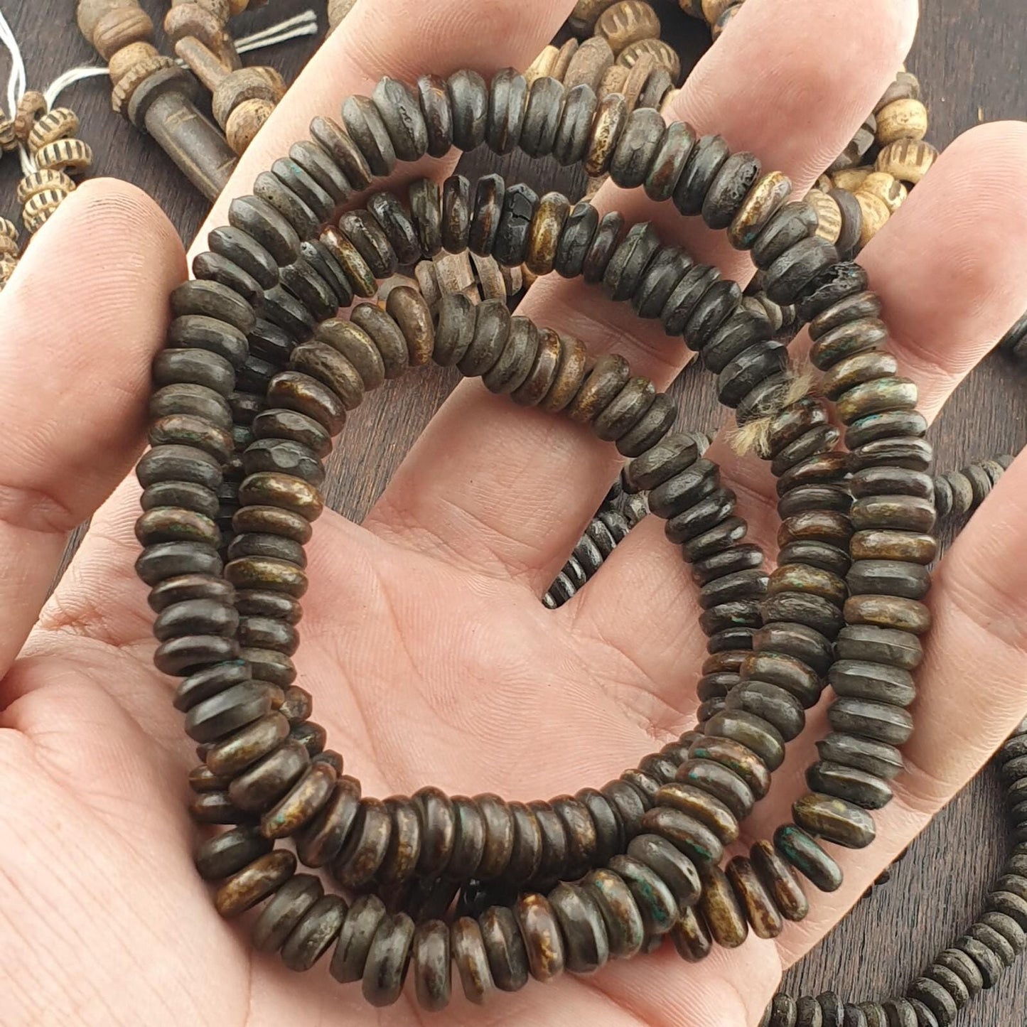 Lot  5 strands vintage tibetan carving yak bone (buffalo) beads mala