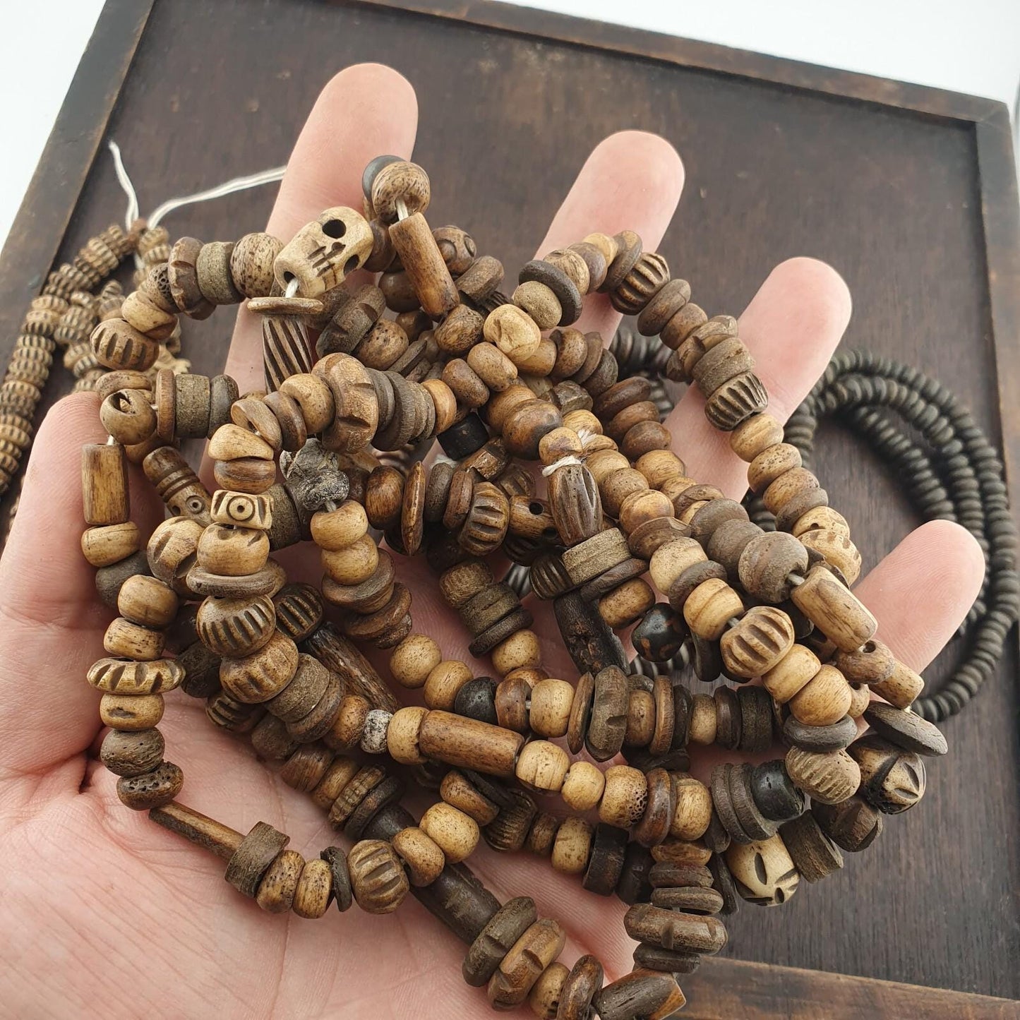 Lot  5 strands vintage tibetan carving yak bone (buffalo) beads mala