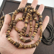 Lot  5 strands vintage tibetan carving yak bone (buffalo) beads mala