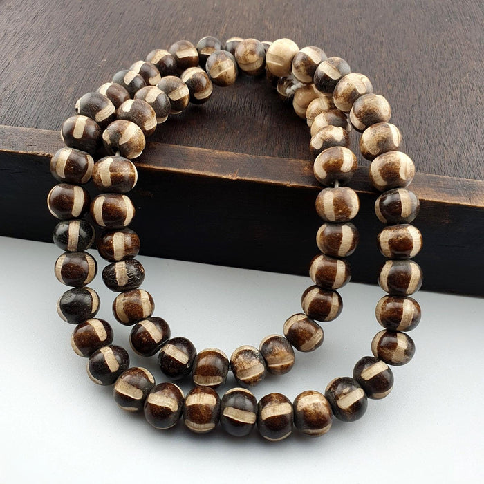 Vintage tibetan carving yak bone (buffalo) beads beaded necklace 11.5mm