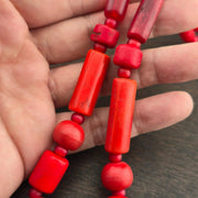 Antique african red glass beads necklace and 6mm whiteheart beads.
